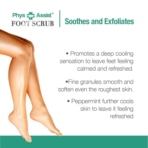 PhysAssist Foot Scrub Exfoliating & Hydrating Foot Care Scrub for Dry, Rough Feet Tea Tree, Peppermint & Apricot Seed Exfoliation 8 oz Bottle