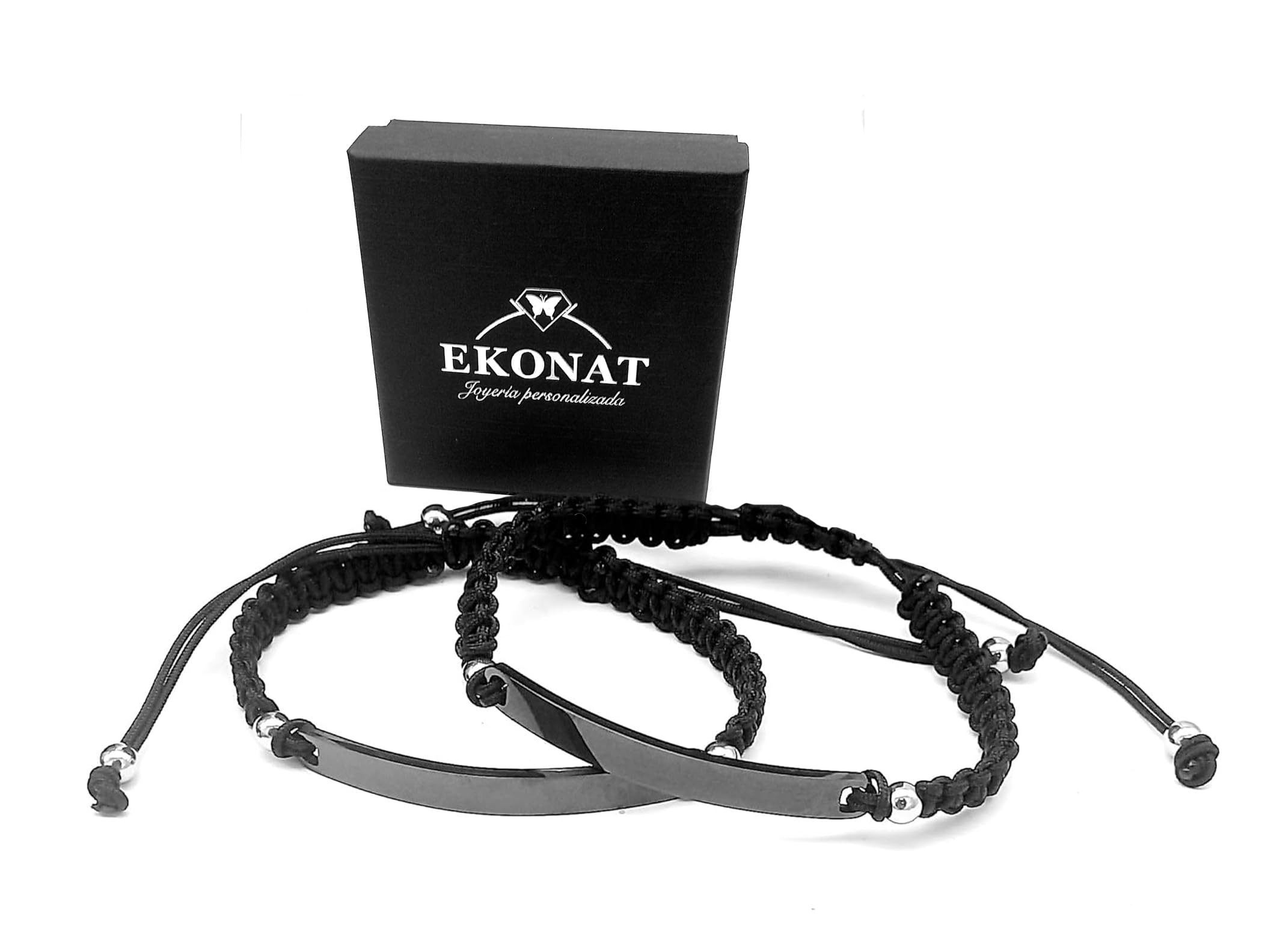 Ekonat- Pulseras personalizadas- pulseras para parejas- pulsera hombre personalizada- Pulsera personalizada mujer- Ajustables-acero inoxidable