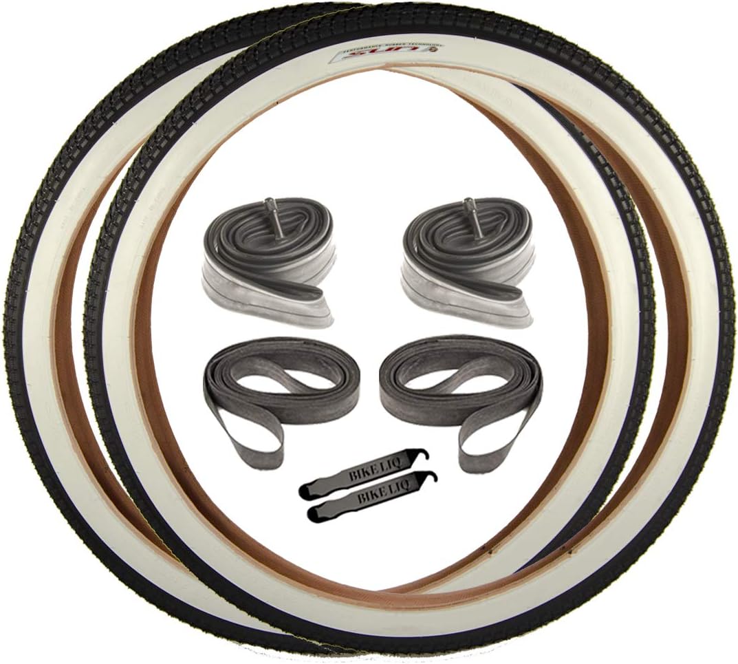 OEM Beach Cruiser 927 Durable Wire Bead White Sidewall Whitewall 26 x 2.125 Replacement Bike Tire Tube Rim Strip Lever Kit Bundle