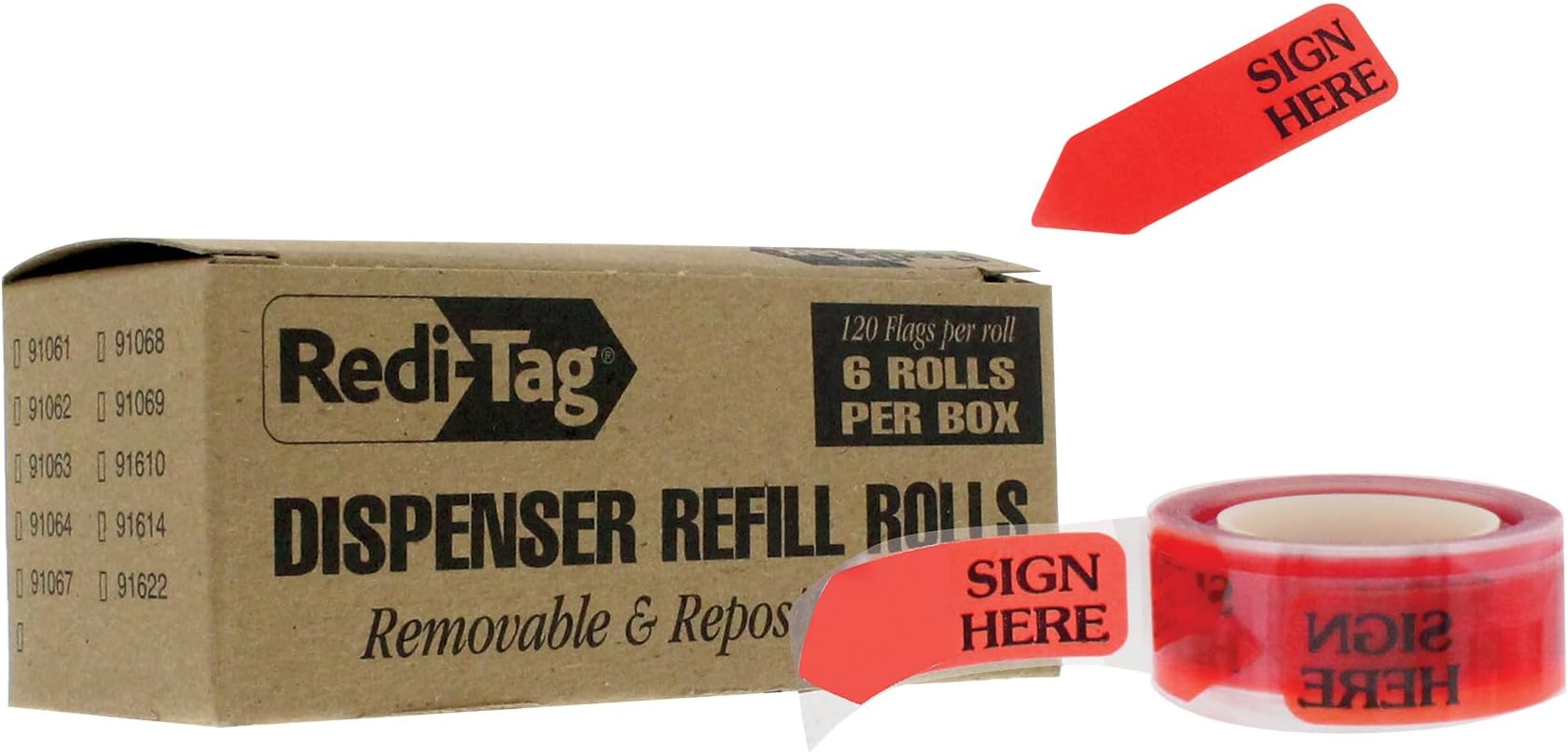 Redi-Tag "Sign Here" Adhesive Flags, Ideal for Office, School and Home Organization, Refills, 1.75" x 0.6", Red, 120 per Box, 6 Rolls, 720 Flags (B91002)