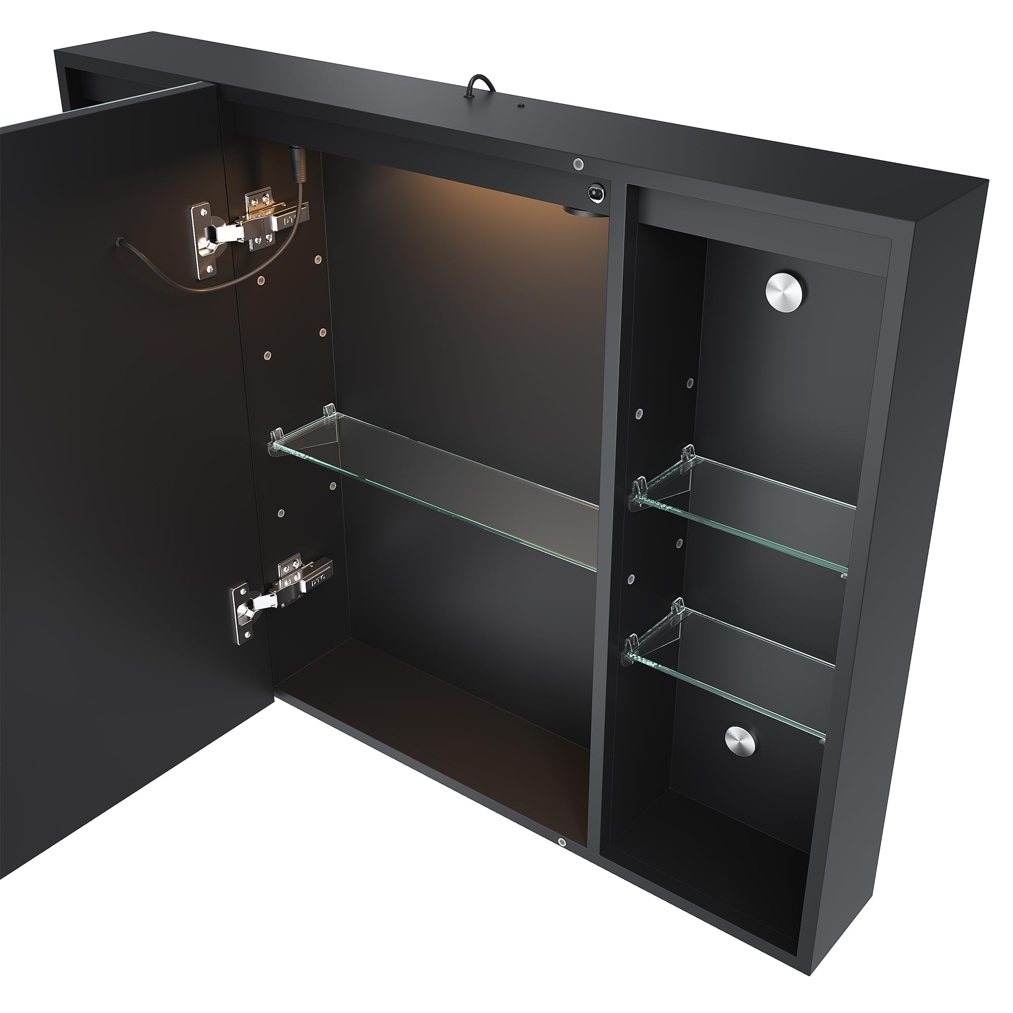 SONNI Spiegelschrank Bad mit Beleuchtung und Lagerung 80 * 60 cm, LED Spiegelschrank mit Steckdose, Dimmbar, 3 Einstellbare Lichtfarben Beschlagfrei Badezimmer Wandschrank, Medizinschrank Mattschwarz