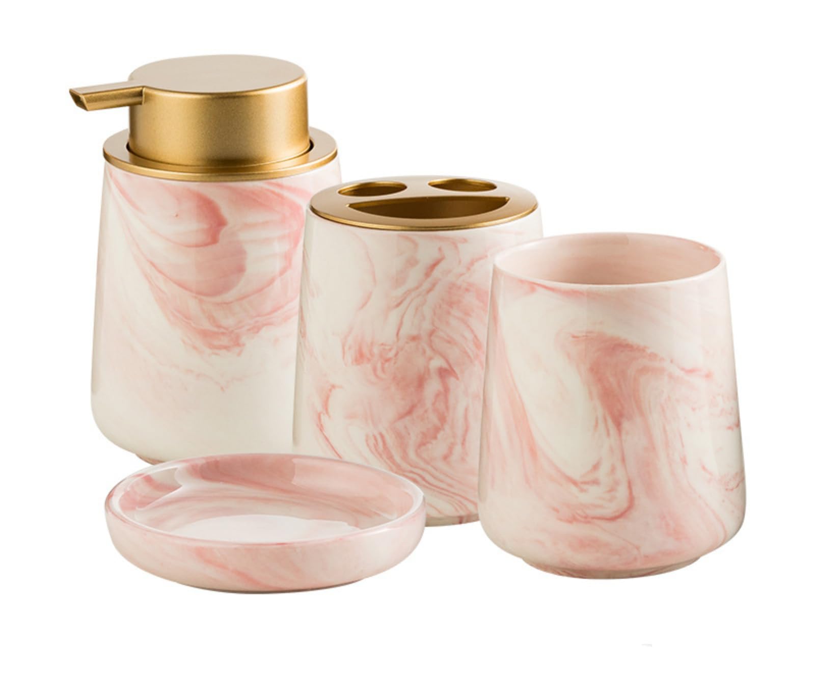 Juego de baño de mármol de cerámica, accesorios de 4 piezas, incluyendo soporte para cepillo de dientes, jabonera, vaso, dispensador de jabón de espuma para decoración elegante del baño