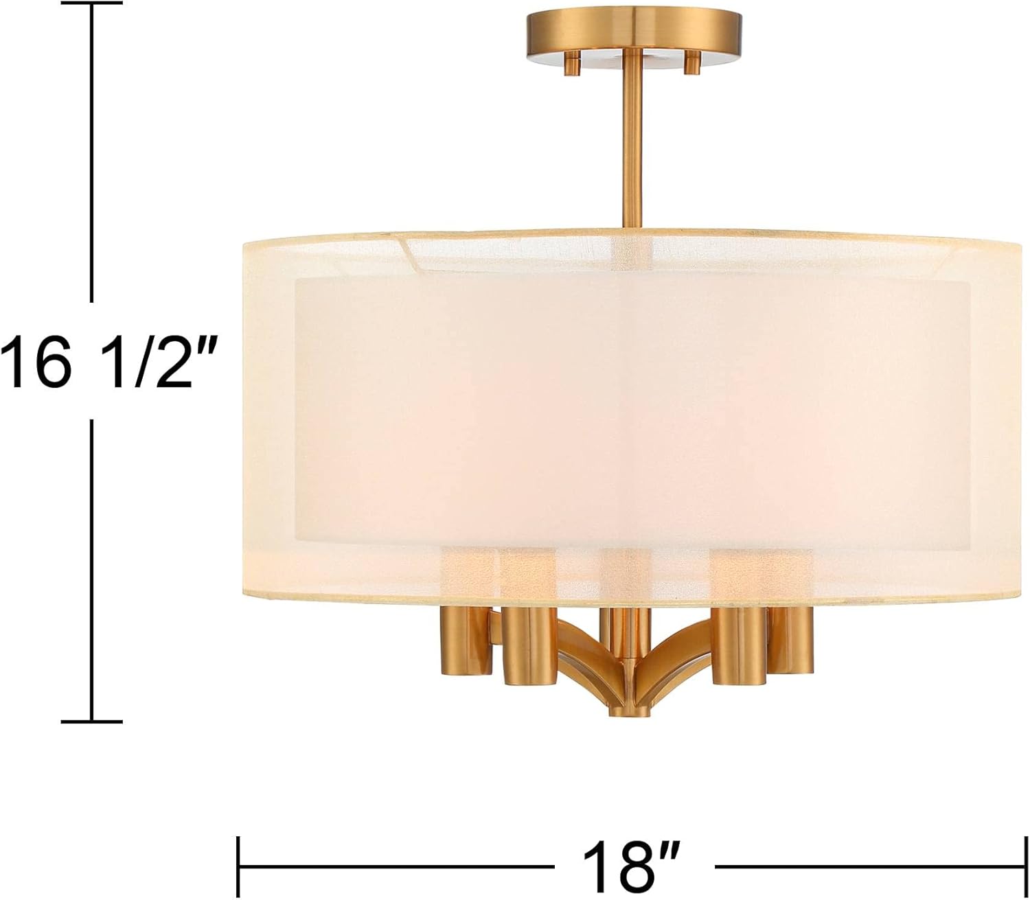 Warm Brass and White Drum Shade Semi Flush Mount Ceiling Light