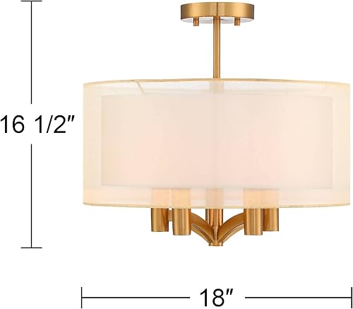 Miniatura 4 de Possini Euro Design Caliari - Moderna lámpara de techo semiempotrada de 18 pulgadas de ancho, 5 luces de latón cálido dorado, doble tambor para