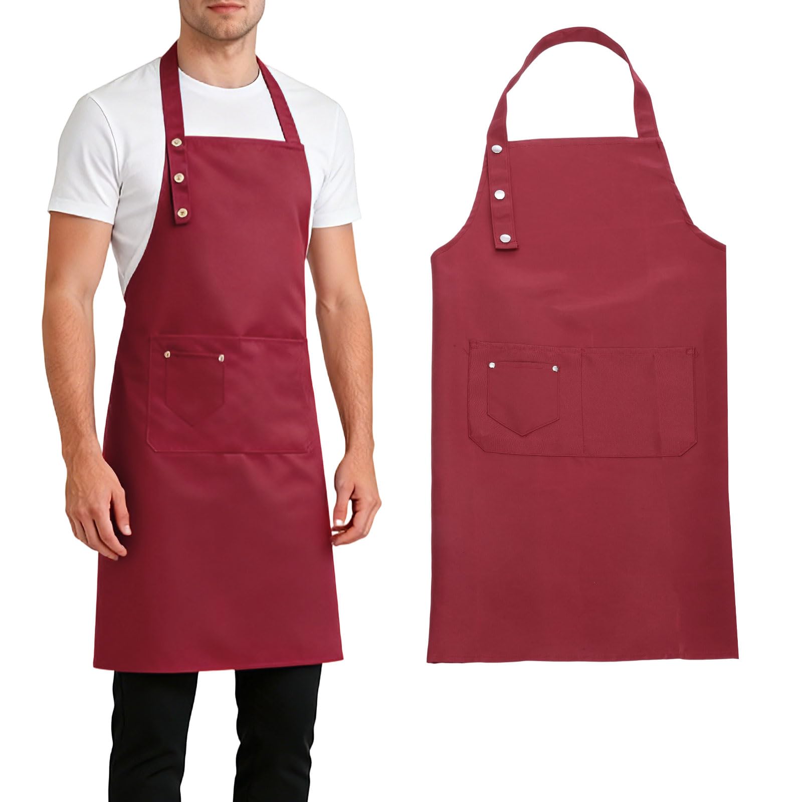 sourcing map Kitchen Cooking Aprons, Adjustable Art Apron Water & Oil Resistant Chef Smock for Women Men with Pocket for Home, Kitchen, Cleaning, Restaurant, Painting, Red