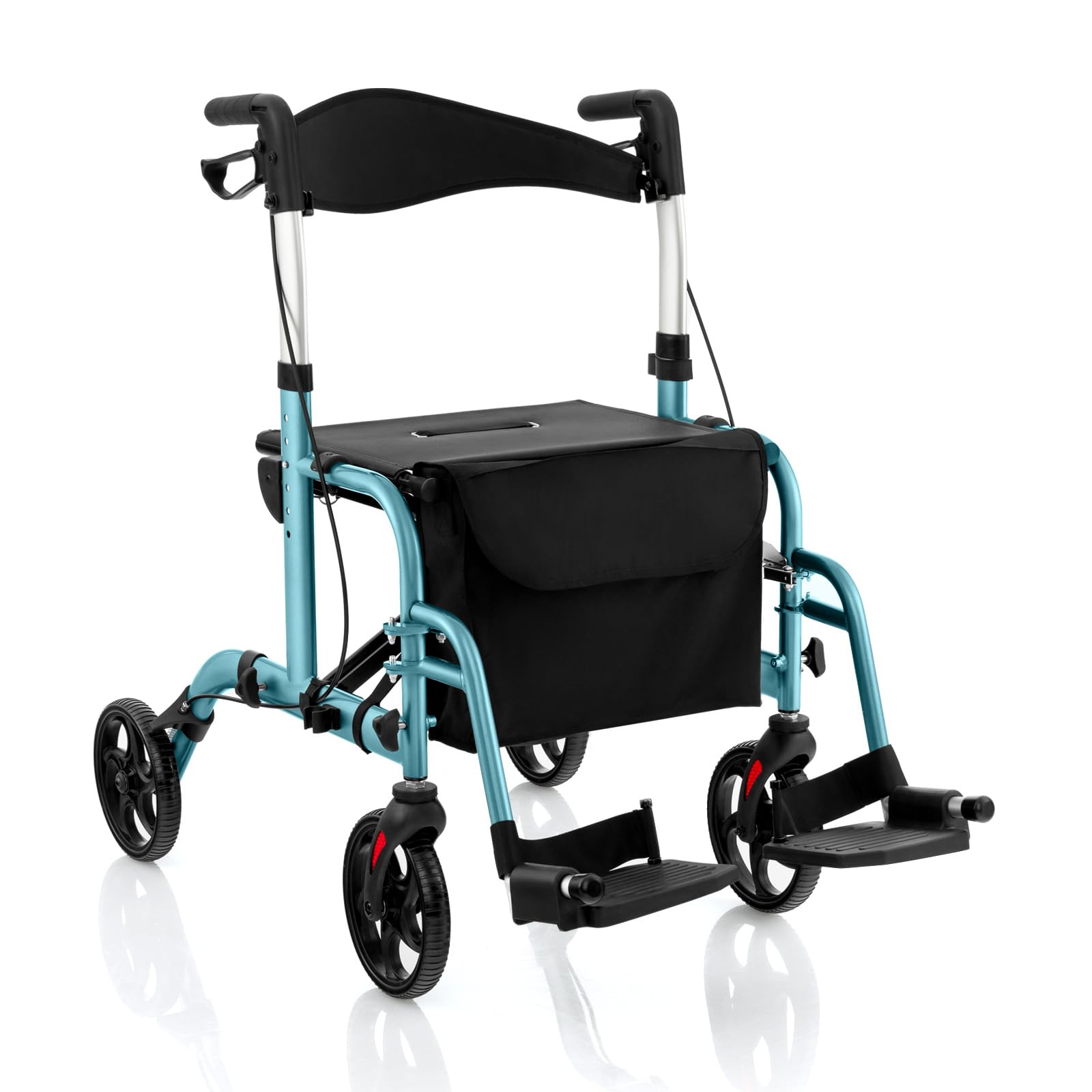 HOMASIS Andador para Ancianos con Asiento, Caminadores para Adultos de Aluminio,136 kg, Ajustables de 6 Niveles, Soporte para Bastón/Paraguas, Tacataca Plegable para Personas Mayores (Azul Marino)