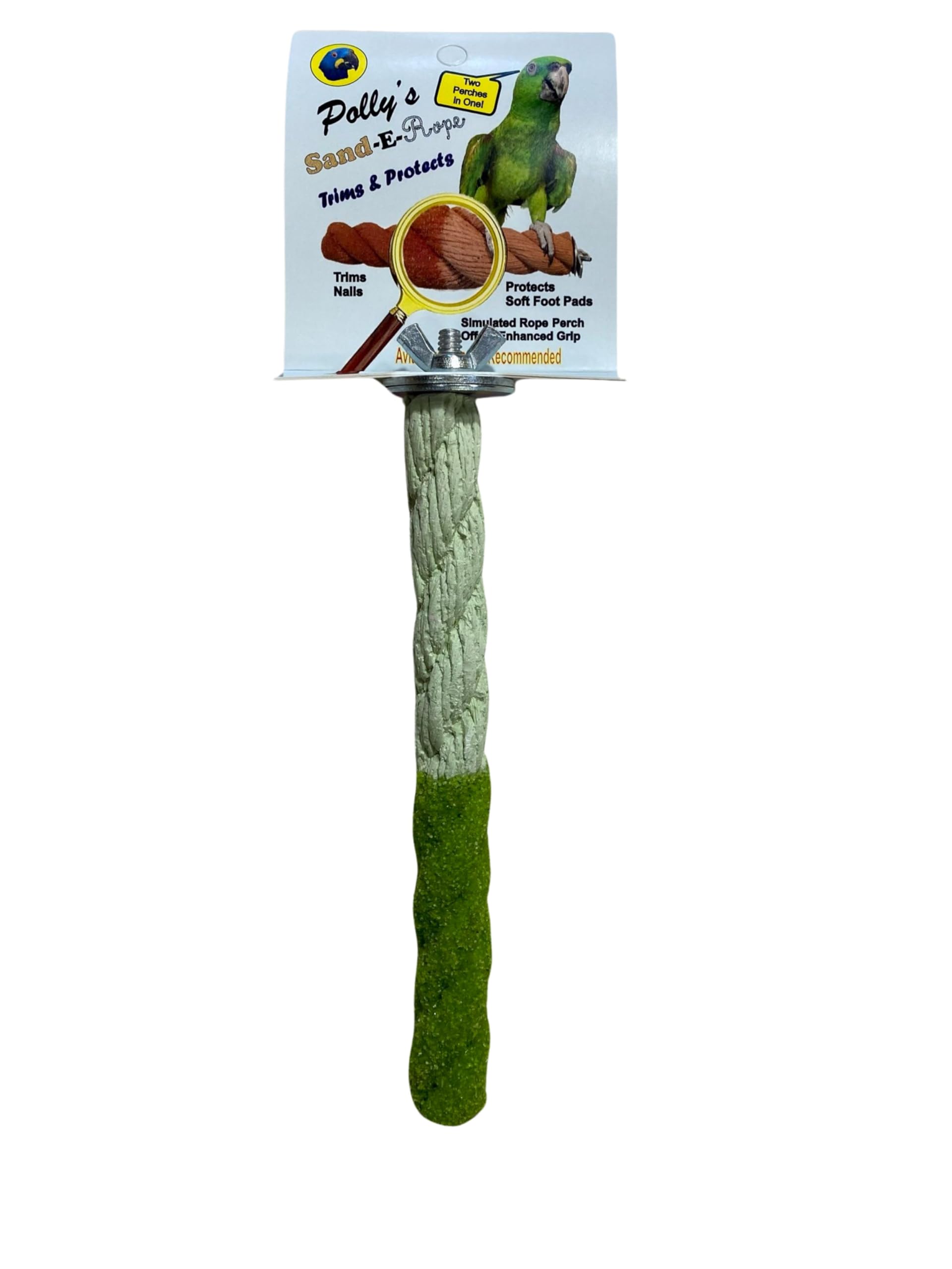 Polly's Sand-E-Rope Safety Bird Perch Toy-Trims Nails & Beak-Promotes Healthy Feet-Safe Non-Toxic-Bird Supplies for Bird Cages (Green, Small)