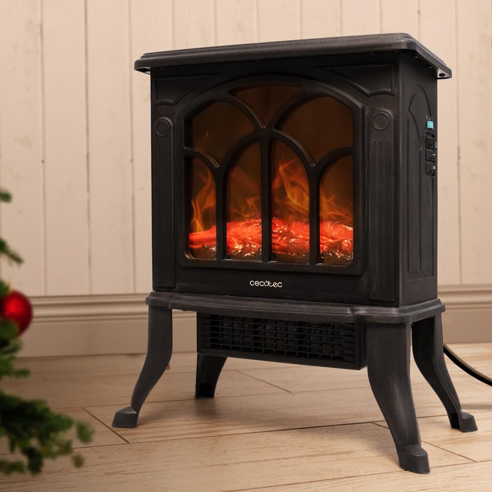 Cecotec Chimenea Eléctrica de Pie ReadyWarm 1500 Flames. 1500 W, 2 Niveles de Potencia, Termostato Ajustable y Control Independiente de las Llamas, Área de Cobertura 20 m2
