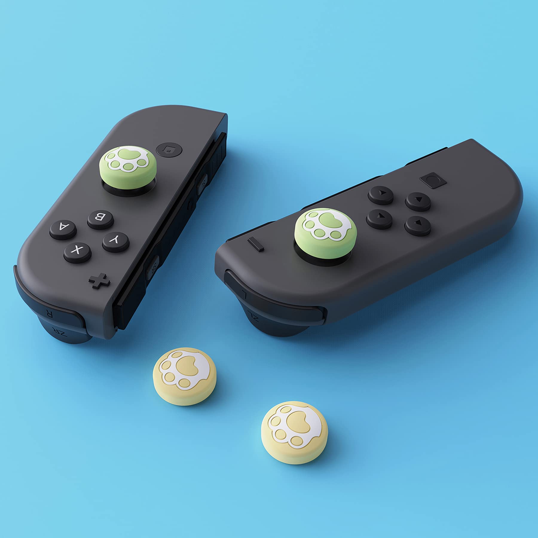 eXtremeRate PlayVital Capuchon Protection pour Switch Joystick Caps de Stick Analogique,Thumbsticks Grip Cover pour Nintendo Switch OLED/Lite-Jaune Crème,Patte de Chat - 4