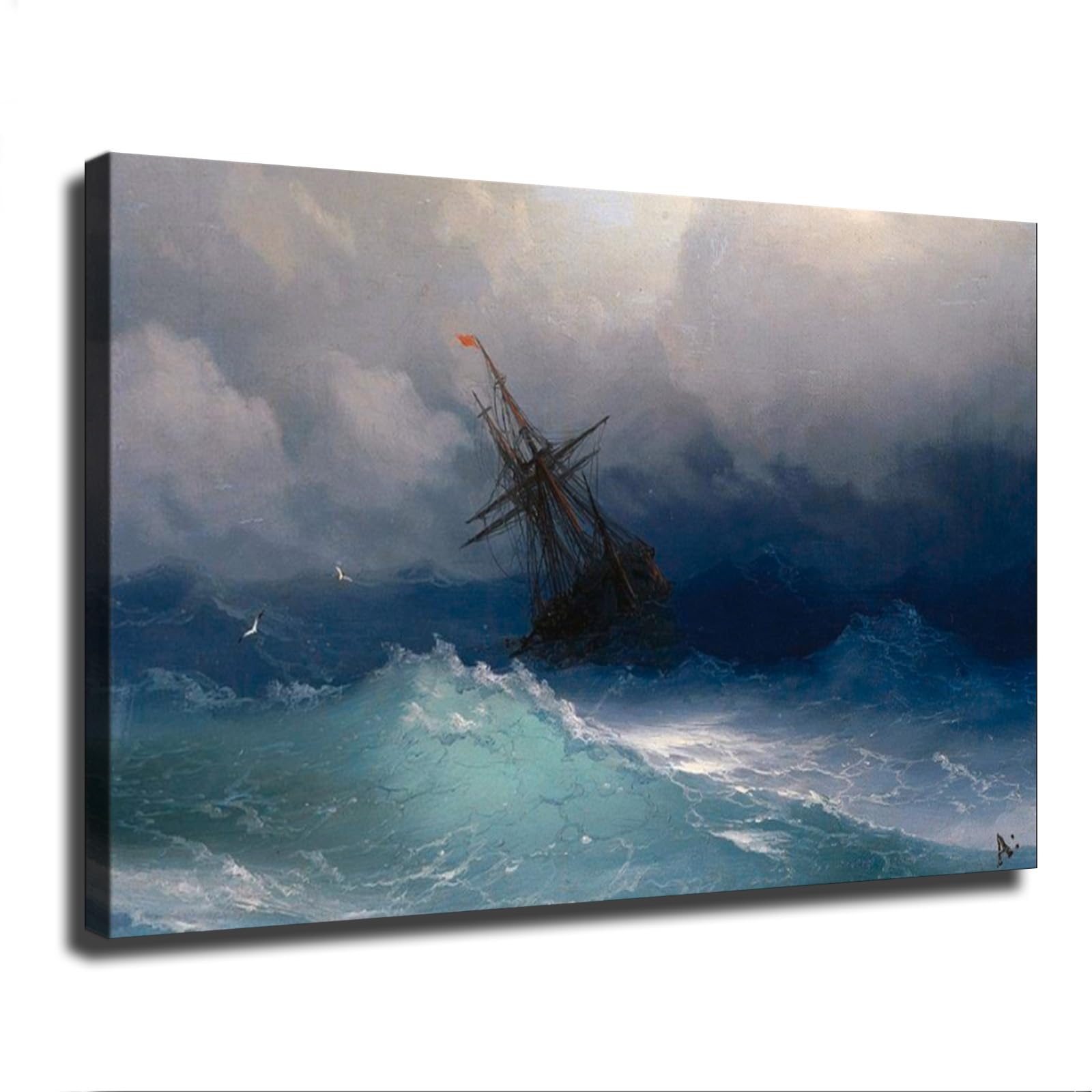 Ivan Aivazovsky - Ship in the Stormy Sea Poster Canvas Pictures Print Wall Art for Living Room Bedroom Bathroom Preppy Dorm Home Decor (24x36inch Unframed)