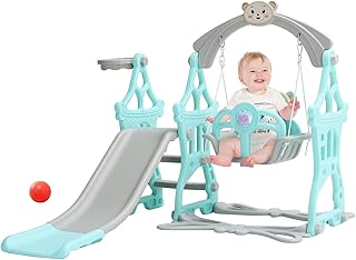 Swing and Slide for Toddlers age 1-3, 4 in 1 Kids Slide, Baby Slide Swing Set for Indoor Outdoor Use, Child Playground Birthday Gift for Boys for Girls Girls Age 1 2 3
