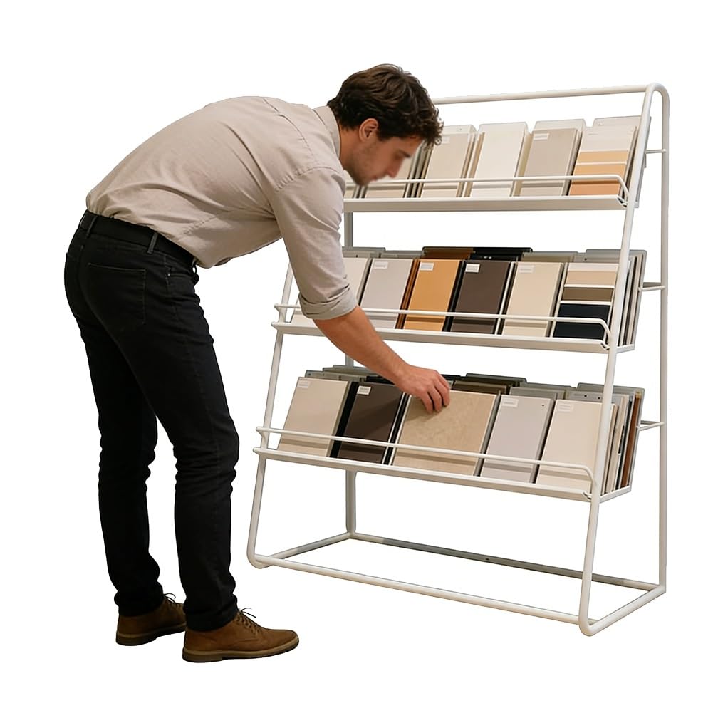 Présentoir à 3 Niveaux pour échantillons de Carreaux de céramique, présentoir métallique pour Carreaux de Sol, étagère pour échantillons de matériaux de Construction pour salles d'exposition