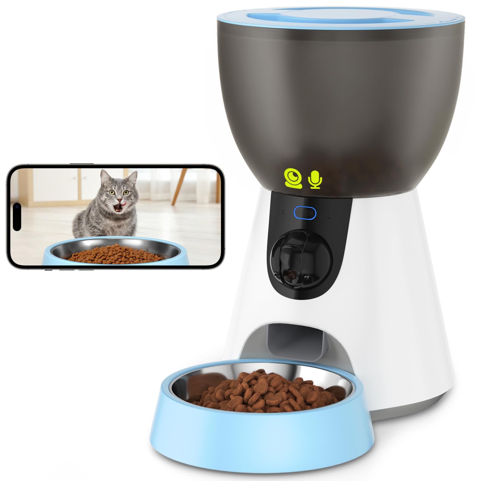 Ownpets Automatic Pet Feeder with Camera, 1304P HD Video with Night Vision, 2-Way Voice Interaction, 2.4G & 5G WiFi Food Dispenser with APP Control, 4L Timed Feeder for Cats and Dogs