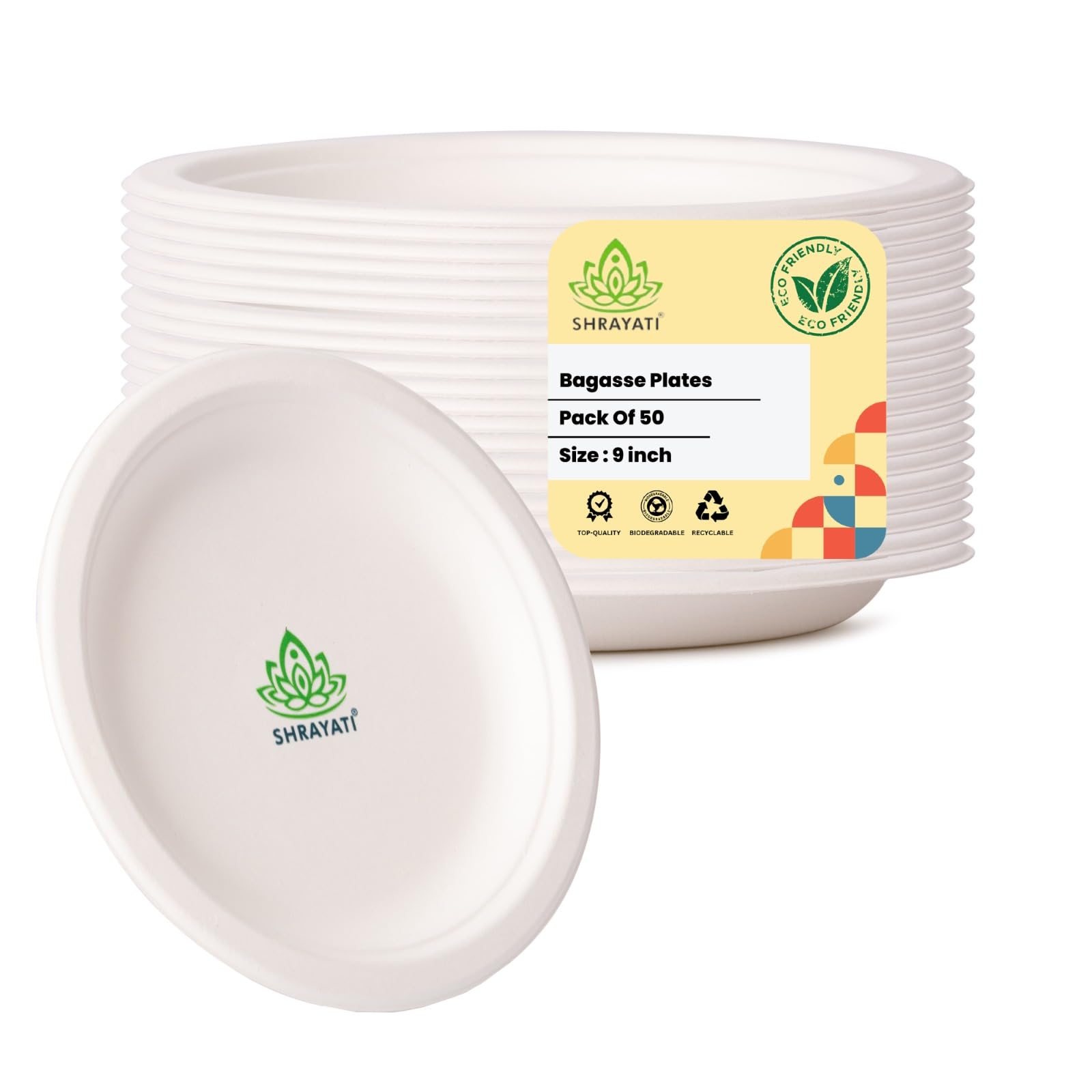 Eco-Friendly Sugarcane Plates - Pack of 25 -8 Eco-Friendly Sugarcane Plates - Pack of 25 -8