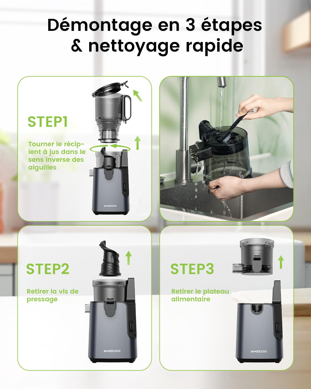 Slow Juicer, extracteur de jus de 130 mm et récipient à jus de 1,8 l, presse à froid pour légumes et fruits entiers, facile à installer et à nettoyer, sans BPA
