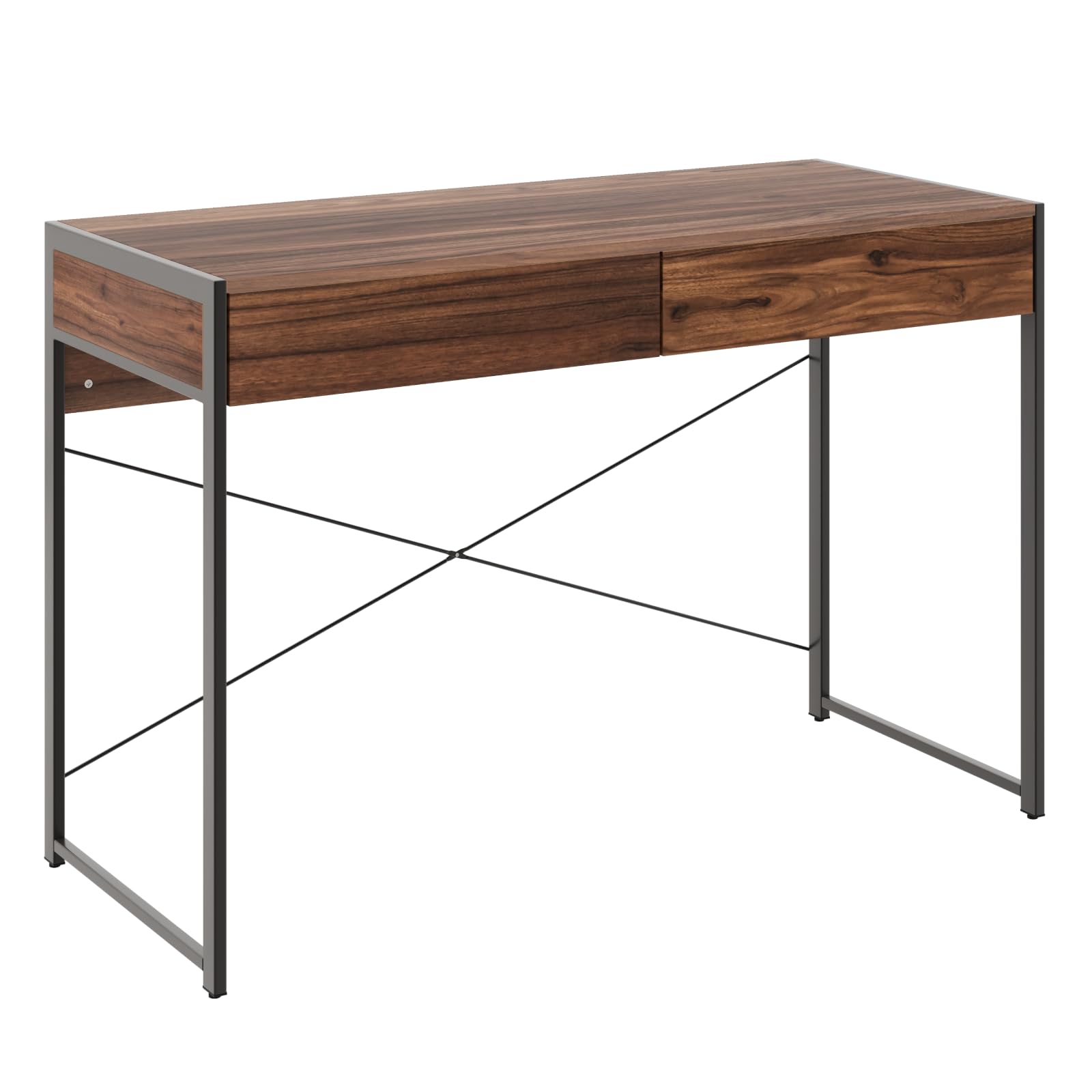 COSTWAY Computer Desk with 2 Drawers, Compact Wooden PC Laptop Table Writing Workstation, Simple Home Office Working Gaming Study Desk (112 x 48 x 76cm, Brown) — image 1