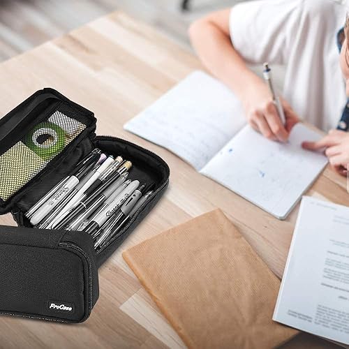 Miniatura 5 de ProCase Estuche para lápices, estuche para bolígrafos, bolsa de papelería para estudiantes de gran capacidad, organizador de escritorio con doble