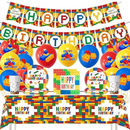 AUNGKWANG 82 Pièces Blocs de Construction Vaisselle de Fête Anniversaire Enfant, Décoration Anniversaire, Fournitures de Fête, Assiettes, Gobelets,...