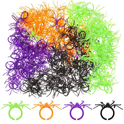 Boao Spider Style Toy Rings Bulk Party Favors, Plastic Adjustable Spider Style Rings for Goodie Bag Fillers, Cupcake Toppers, Birthday Party Decorations (120 Pcs, Black, Purple, Orange, Green)