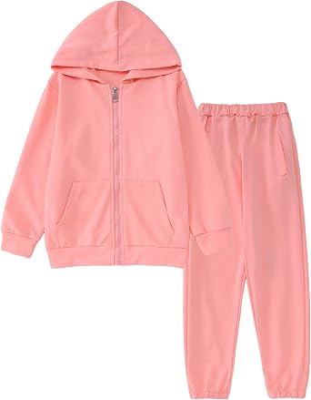 Ritatte Little Girls Boys Sweatsuit Solid Zipper Hooded Sweatshirt Tops Sweatpants Jogger Set Kids 2Pcs Fall Winter Outfits