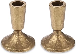 Set of 2 Handcrafted Antique Brass Iron Taper Candle Holders - Elegant Candlesticks for Weddings, Dining, and Parties, Timeless Décor Accent
