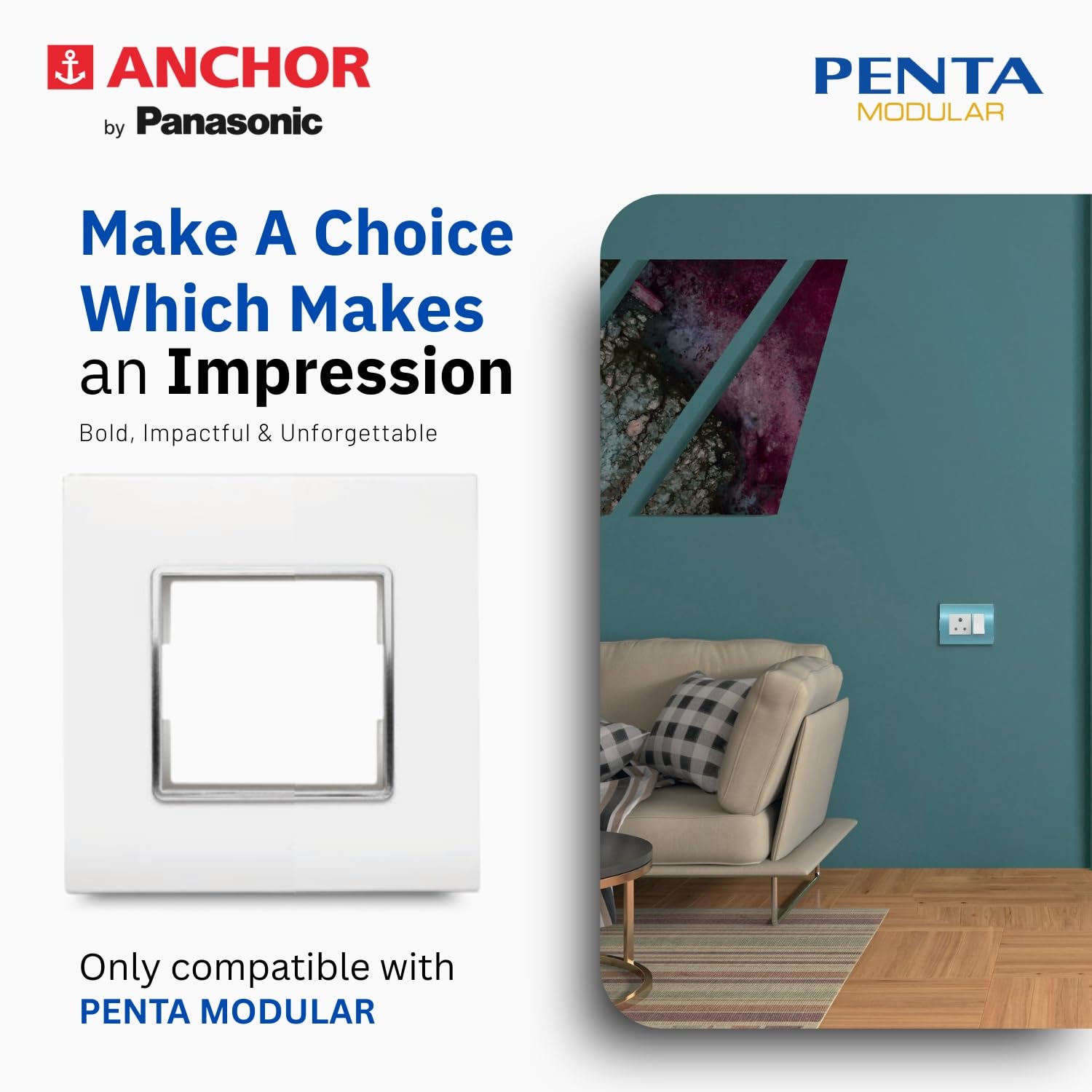 Anchor by Panasonic Penta Modular Gina 2 Module Plate with Chrome Collar for Switch Board, 10 Years on Site Warranty (White, 65802) 1