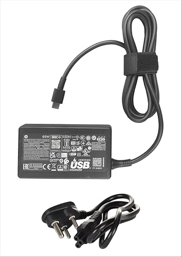 HP Orignal 65W USB C Laptop Charger AC Adapter Replacement for HP Spectre X360,Spectre,Elitebook x360,Elitebook,Envy,Chromebook,Elite x2,ProBook Travel Type C (3 Pin with Power Cable)