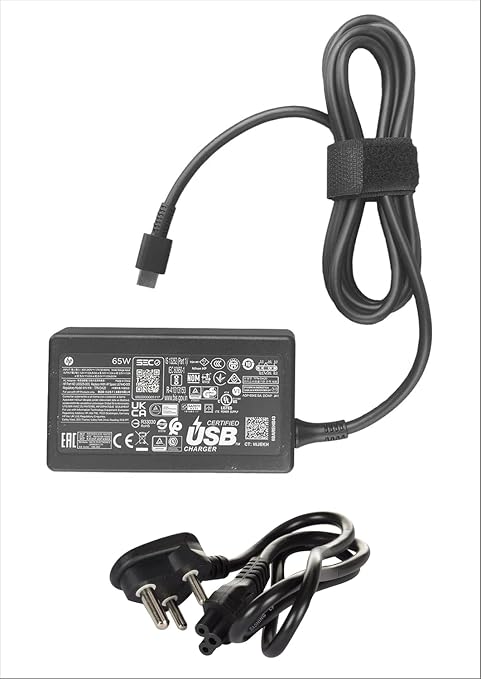 HP Orignal 65W USB C Laptop Charger AC Adapter Replacement for HP Spectre X360,Spectre,Elitebook x360,Elitebook,Envy,Chromebook,Elite x2,ProBook Travel Type C (3 Pin with Power Cable)
