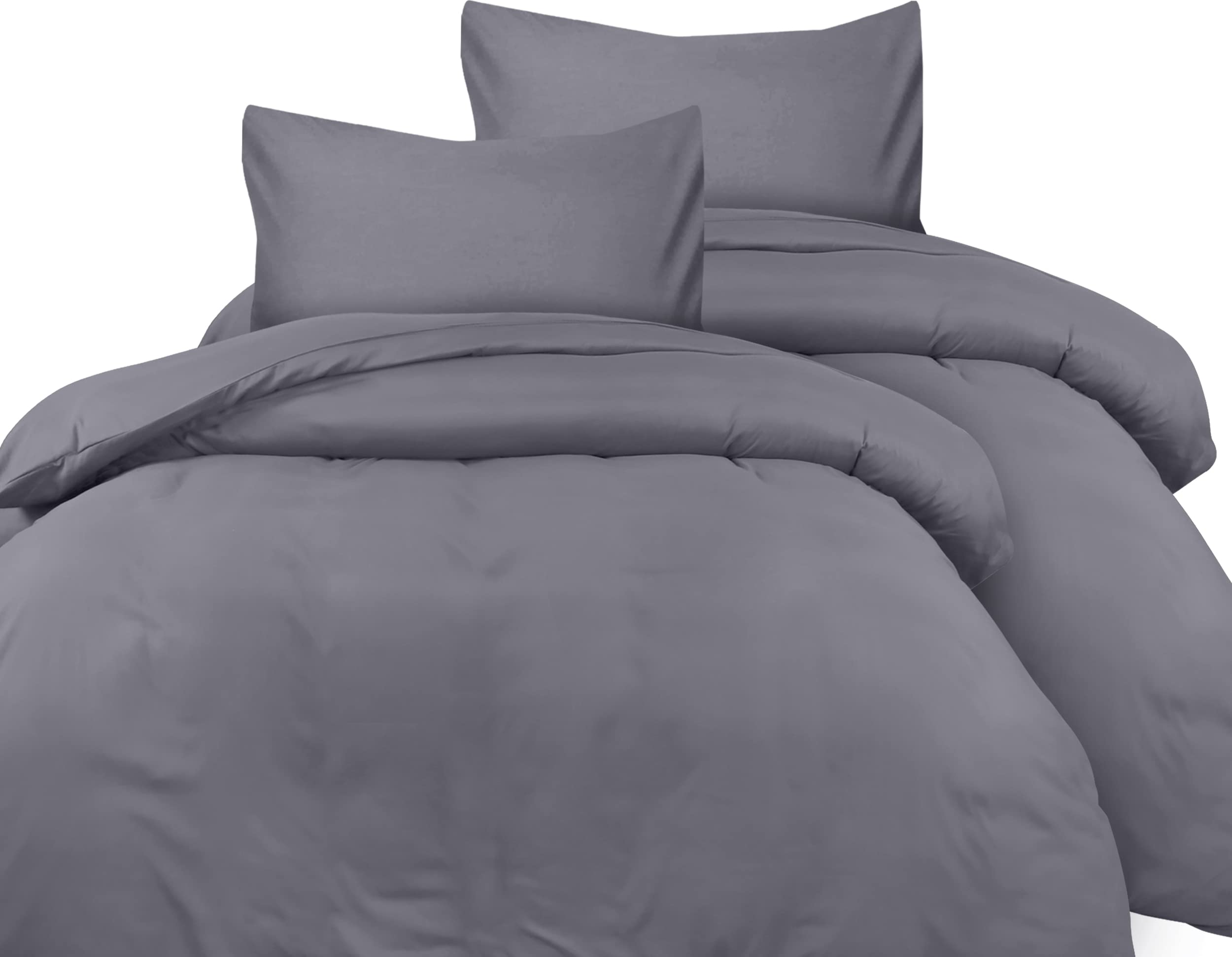 Utopia Bedding Copripiumino Una Piazza e Mezza - Microfibra Copripiumino 2 x 135x200cm + 2 x Federe 80x80cm - Grigio