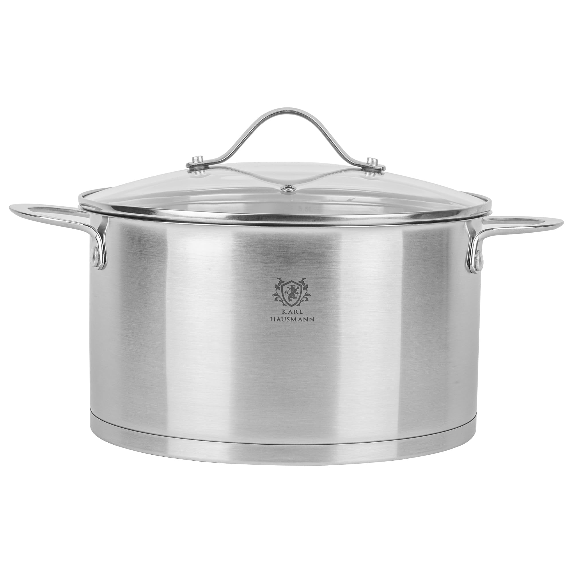 KARL HAUSMANN Olla Inox para Inducción 6,1 L Ø 24 cm | Olla grande inox con tapa de cristal, fondo de 3 capas de 1 cm, interior brillante y exterior cepillado