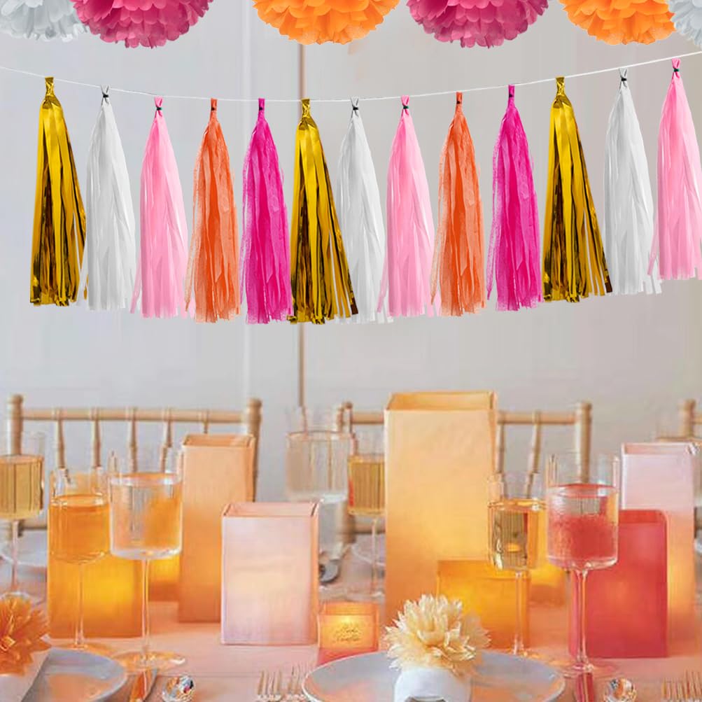 IGUO Teal Orange Wedding Decorations Autumn Party Baby Shower Carnivals Graduation Supplies Tissue Pom Pom,Teal Silver Orange Paper Tassel For Beautiful Nigerian Idea
