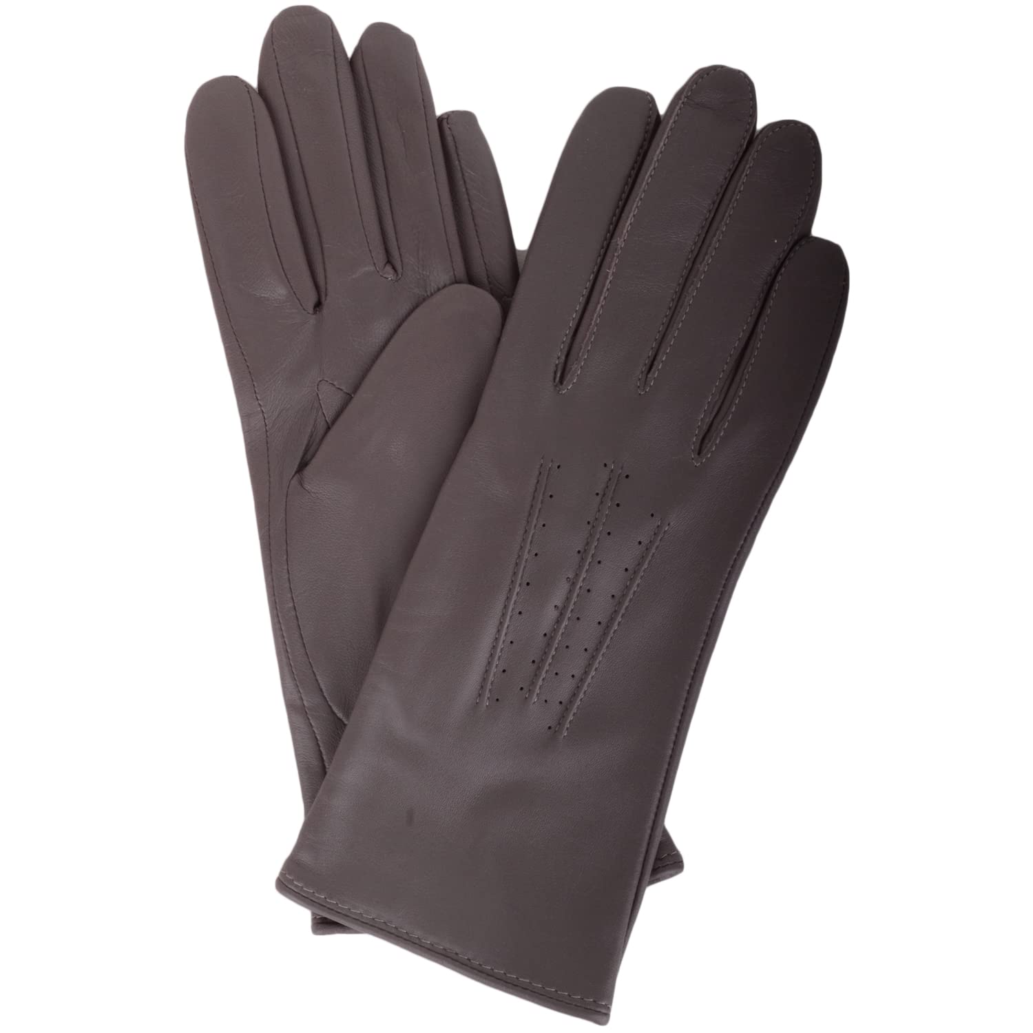 Snugrugs Women's Grey Soft Leather Winter Glove With Three Point Stitch Detail, Medium (7")