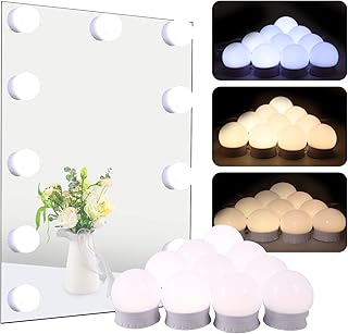 Funteam Led Vanity Lights for Mirror，with 10 Dimmable Bulbs，3 Color Modes can be Adjusted Freely，Hollywood Makeup Light for Vanity for Makeup Vanity Table & Bathroom Mirror