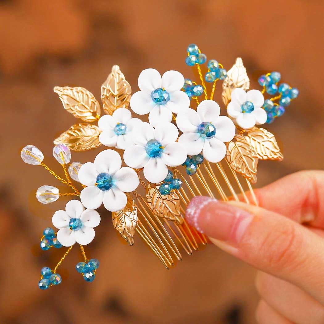 Ushiny Flower Wedding Hair Comb Gold Hair Accessories Rhinestone Bridal Hair Piece Prom Side Comb for Women and Girls