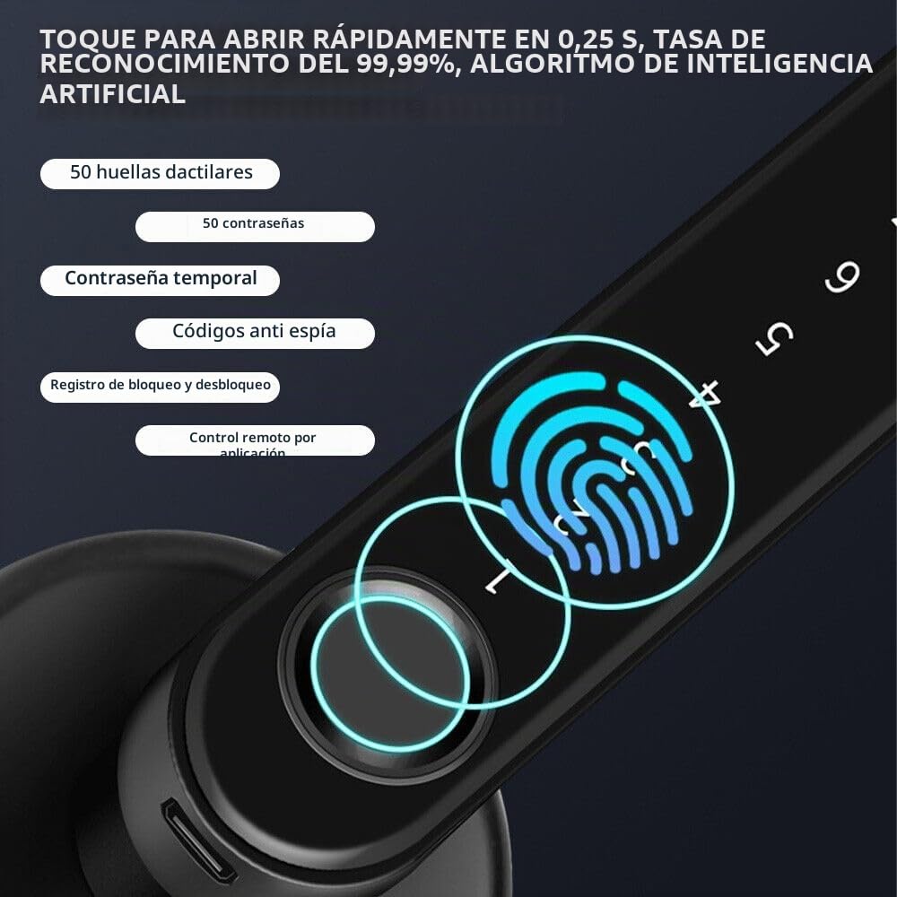 Cerradura de puerta inteligente con huella dactilar con manija de teclado para el hogar, apartamento, oficina, puerta delantera, dormitorio, cerradura de puerta de entrada sin llave