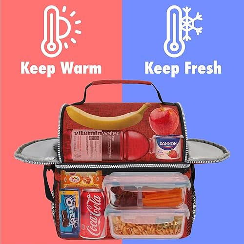 Miniatura 2 de Opux - Bolsa de almuerzo aislada de doble compartimento para hombres y mujeres  Bolsa de almuerzo reutilizable con correa para el hombro, forro