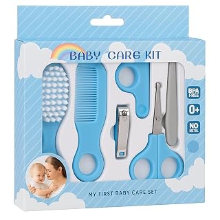 KALRA MAGIC® 5 in 1 Baby Grooming Kit (Blue) – Newborn Care Set with Soft Brush, Comb, Nail Clipper, Scissors & File, Safe Hygiene Kit for Infants & Toddlers