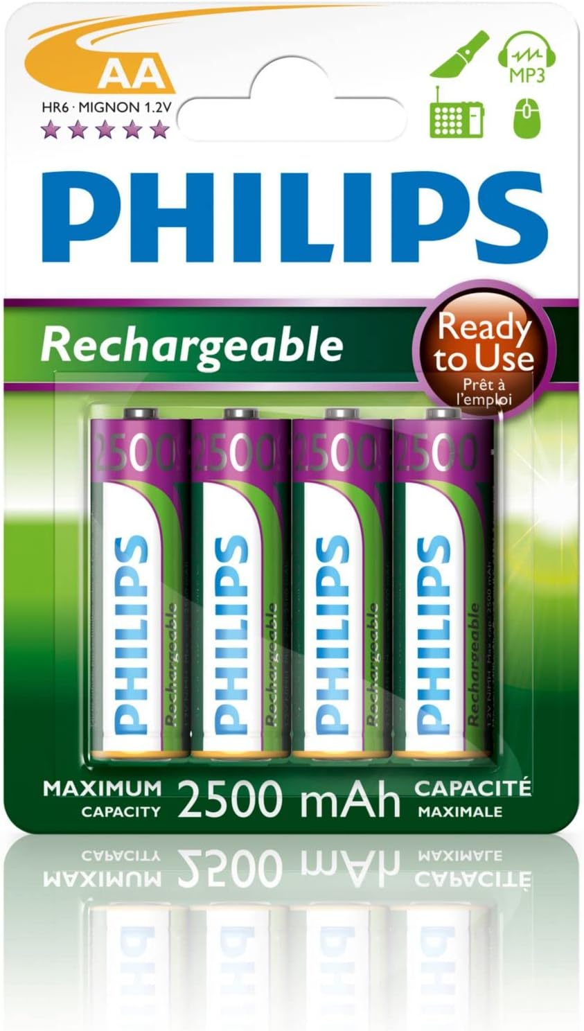 AA Batteries - HR03 Rechargeable Batteries - NiMH 1.2V - 500 Recharges - 2500mAh