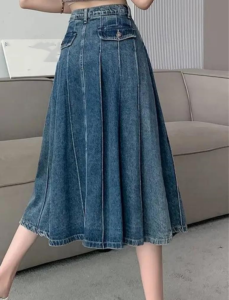 Damska plisowana spódnica dżinsowa wysoka talia linia zamek błyskawiczny slim fit casual letnia spódnica