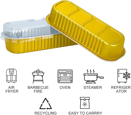 Miniatura 3 de Paquete de 100 mini moldes de aluminio para pan, sartenes de aluminio con tapa, recipientes rectangulares desechables de 6.8 onzas para hornear,