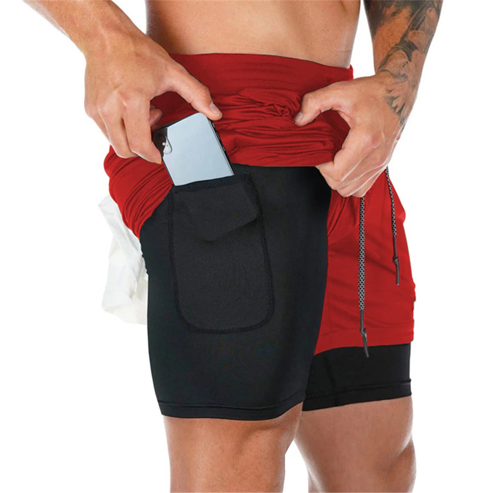 Superora Herren Sport Shorts Laufshorts 2 in 1 Kurze Running Sporthose Fitness Training Mit Eingebaut Taschen