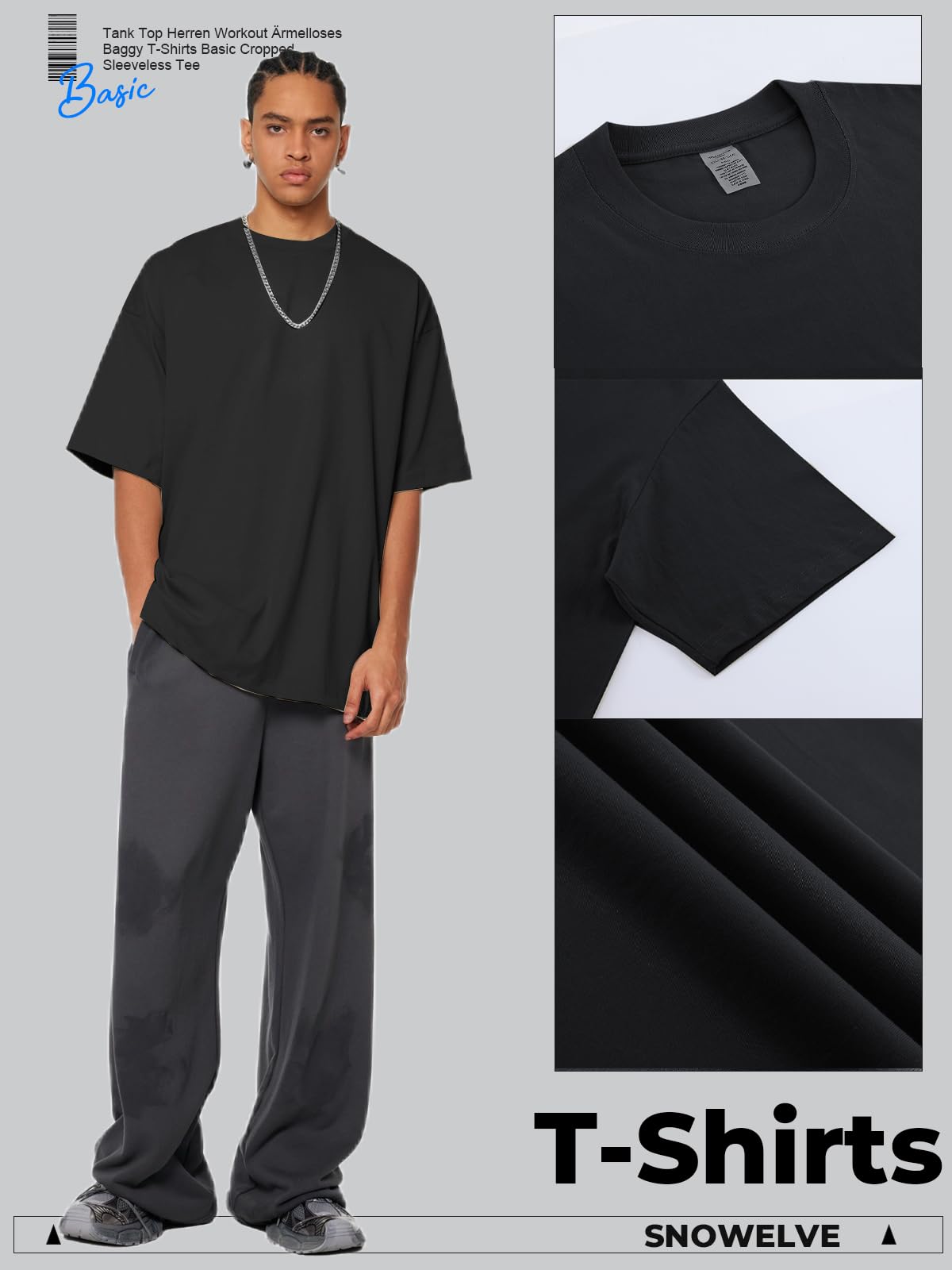 Übergroße Herren-T-Shirts, modisch, lockere Passform, Rundhalsausschnitt, Streetwear, schwer, kurzärmelig, Fitnessstudio, Workout