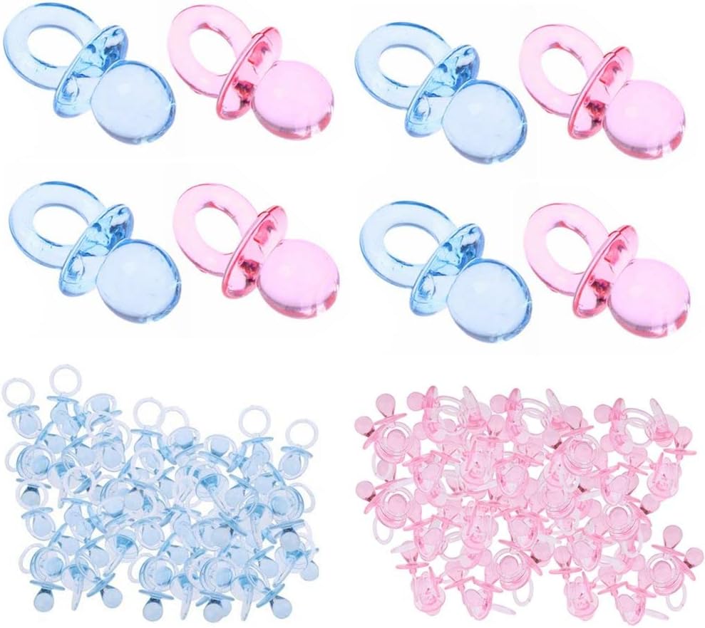 Mini Baby Pacifier Cake Toppers, 50pcs Transparent Acrylic Blue and Pink Party Decorations for Baby Shower, Birthday, DIY Crafts(blue)