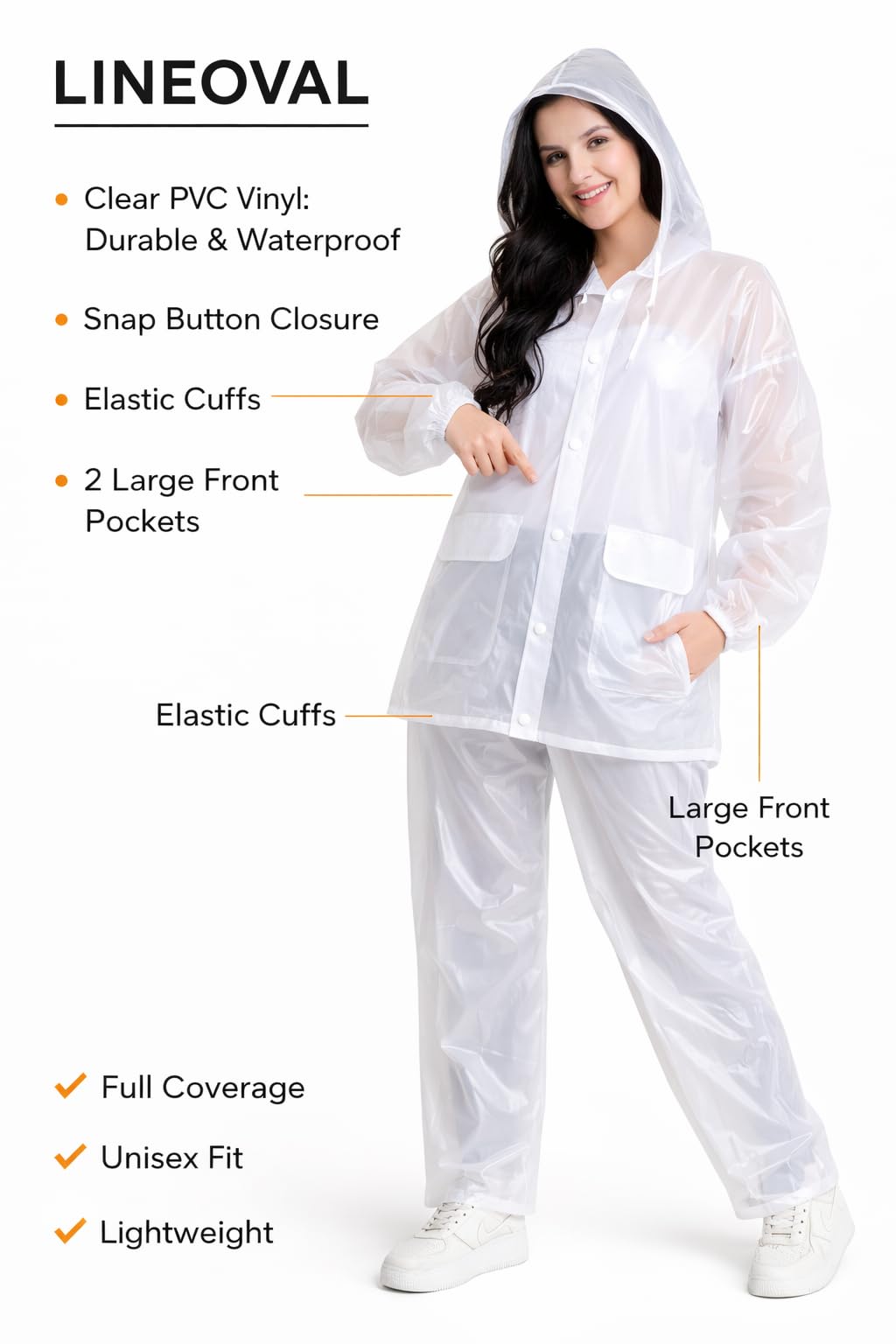 LINEOVAL XXL White Rain Suit | Full Body PVC Waterproof Rainwear Set | Travel Use 4