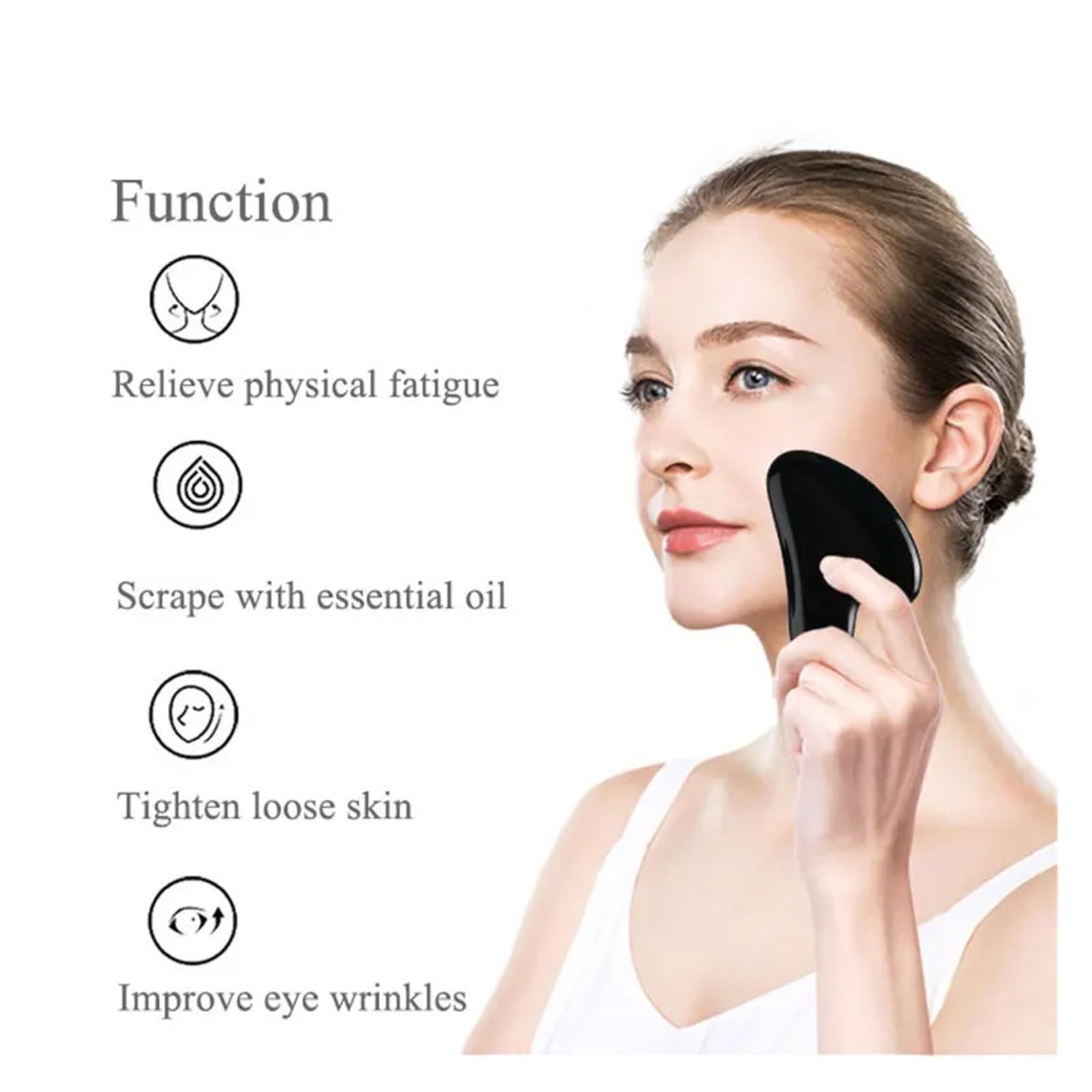 Naturstein-Guasha-Massage-Gouache-Schaber for das Gesicht, Jade-Roller-Massagegerät-Set, schwarzer Obsidian, Gua Sha Board, Hautpflege-Tool(Type 11)