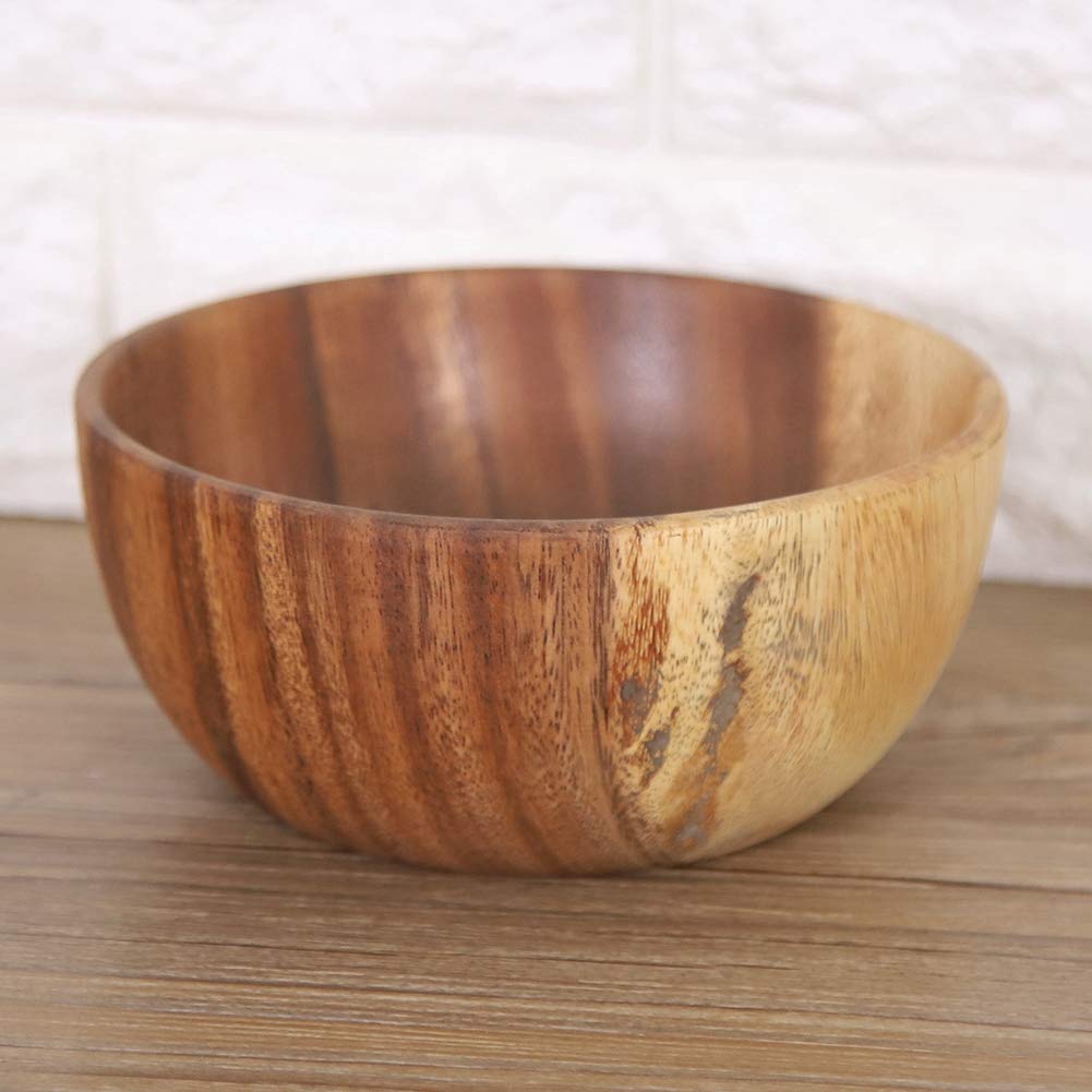Bol, Bol en Bois D'Acacia Massif, Bol Rond en Bois Naturel Sculpté À La Main, Ustensiles De Cuisine pour Salade, Soupe, Trempettes Aux Fruits, Sauce, Noix, Apéritifs, DesBrown-13 * 7cm