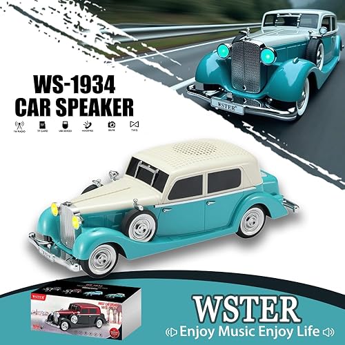 Miniatura 2 de WS-1934 Retro Classic Car Bluetooth Replica Altavoz  Sonido HD inalámbrico con radio FM, TWS estéreo, luces LED de fiesta, micrófono integrado