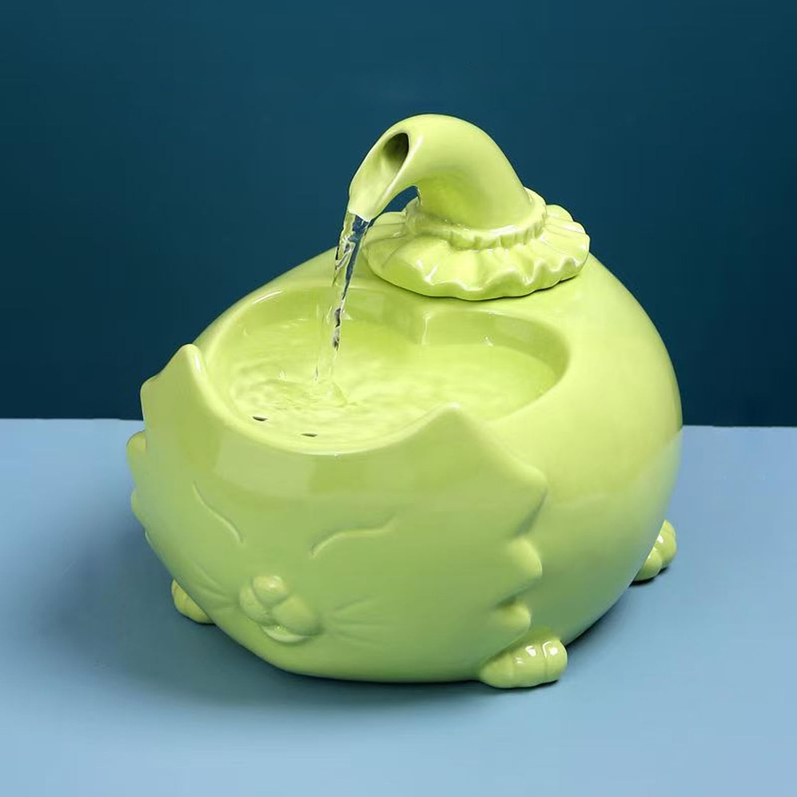 Fuente De Cerámica para Gatos, Bebedero para Mascotas De 1,3 L (45 Oz) para Gatos Y Perros, Fuente De Porcelana para Gatos, Dispensador De Agua para Gatos con Filtro De Carbón Activado,Verde
