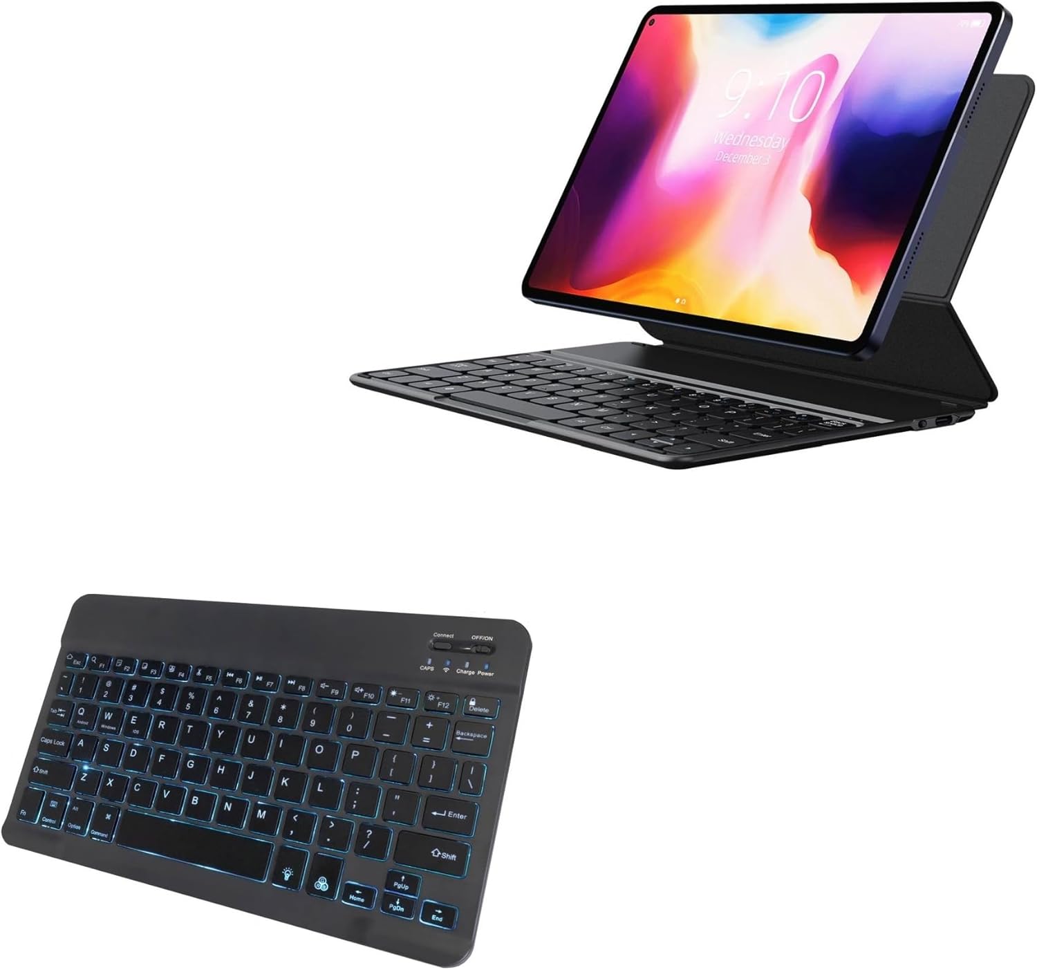 BoxWave Keyboard Compatible with Chuwi HiPad Pro - SlimKeys Bluetooth Keyboard - with Backlight, Portable Slim LED 7 Colors - Jet Black