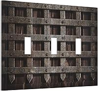 Vista 66 de Puerta de castillo de madera de mediados de siglo, estilo griego, cubierta de interruptor de luz de palanca individual, placa decorativa de pared